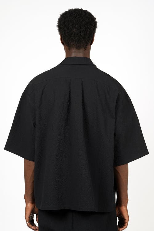Image of Black Seersucker Cotton Polo