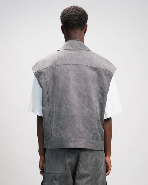 Image of Grey Washed Cotton Denim Workwear Vest
