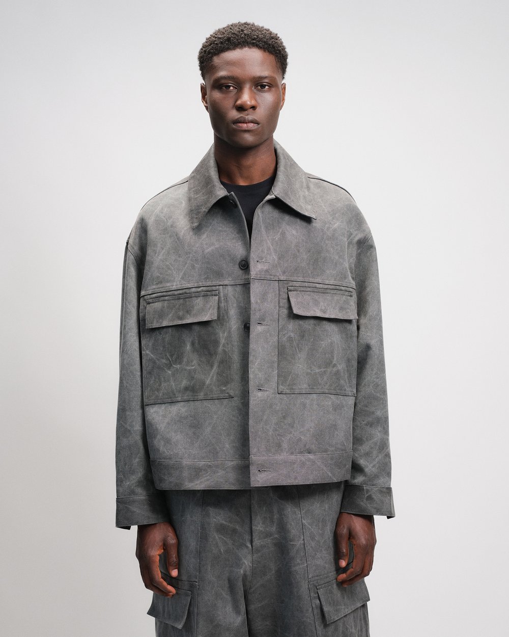 Image of Grey Washed Cotton jacket