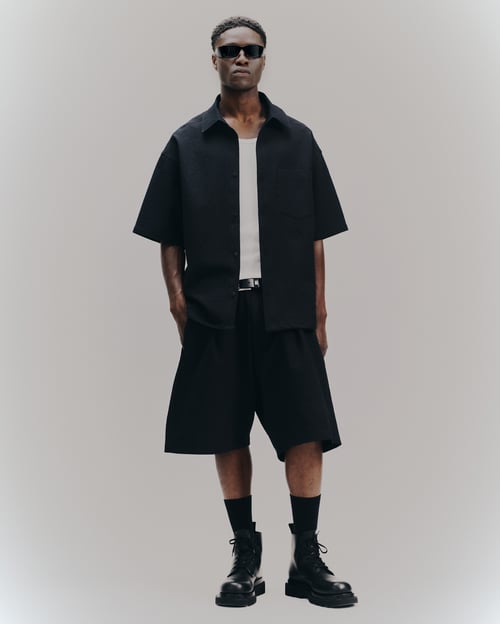 Image of Black Seersucker Cotton Track Shorts