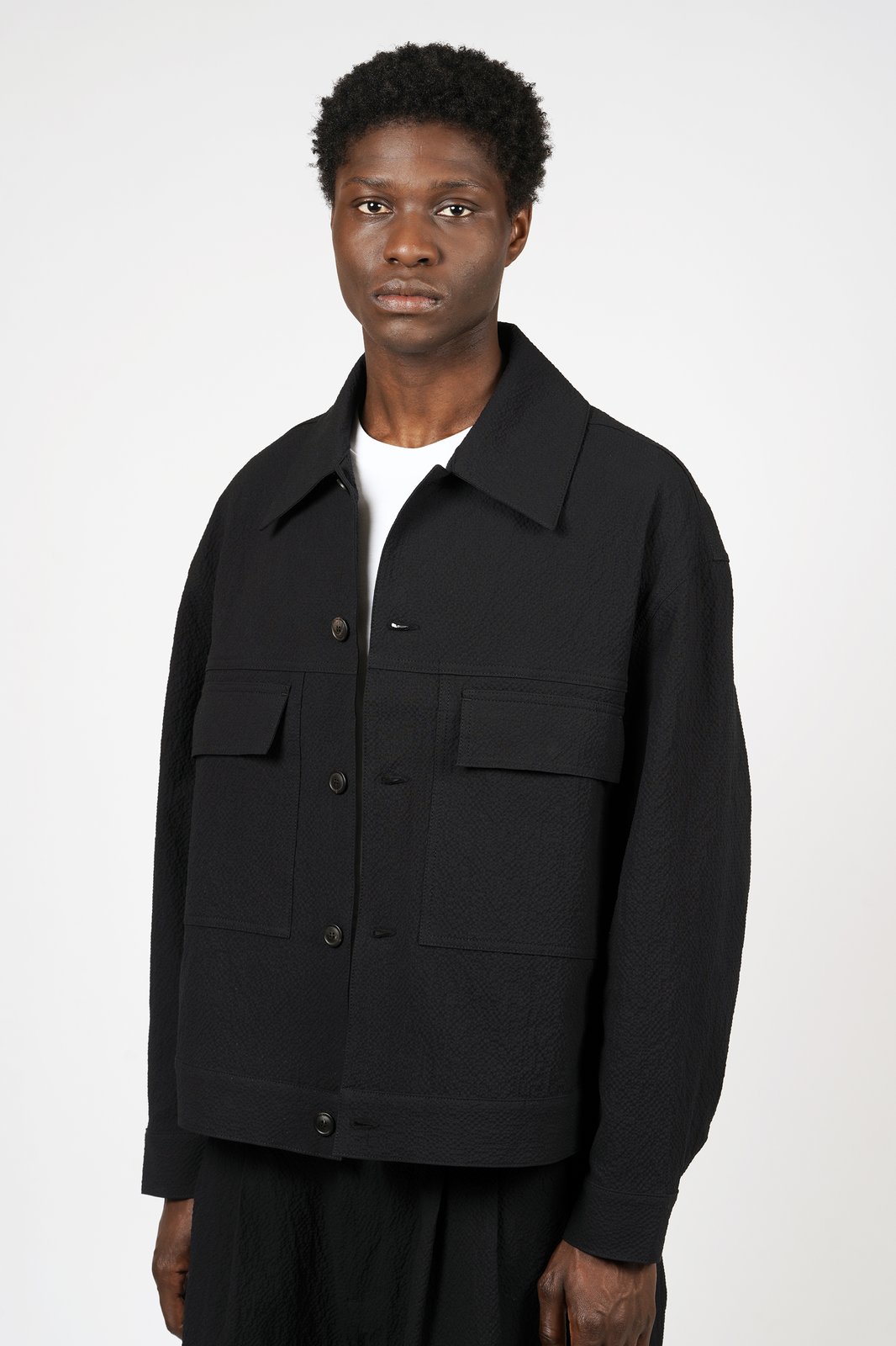 Lownn — Black Seersucker Cotton Jacket