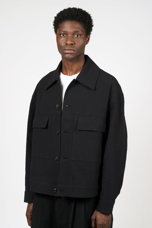 Image of Black Seersucker Cotton Jacket