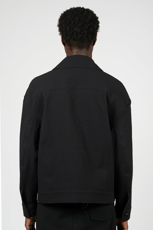 Image of Black Seersucker Cotton Jacket
