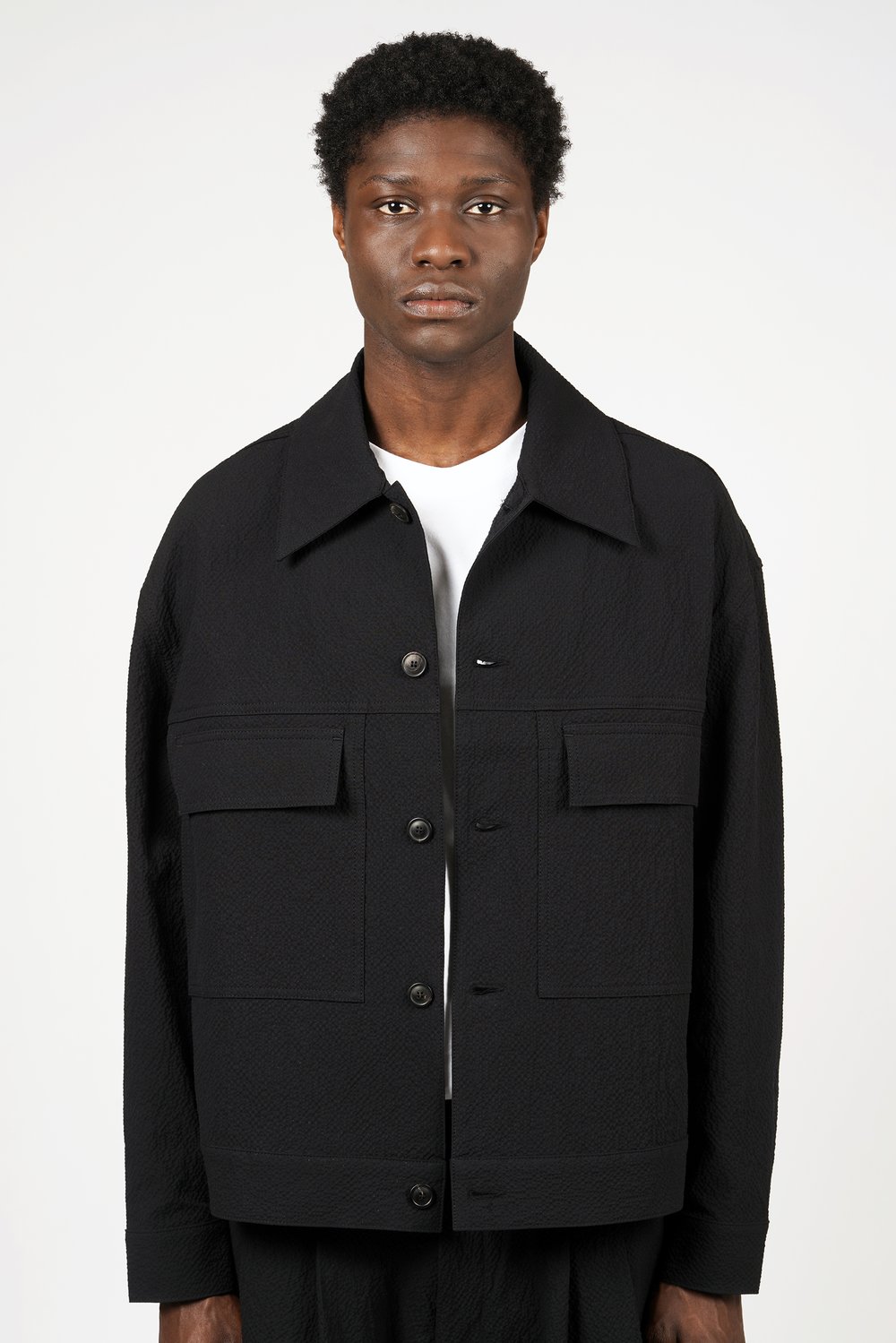 Image of Black Seersucker Cotton Jacket