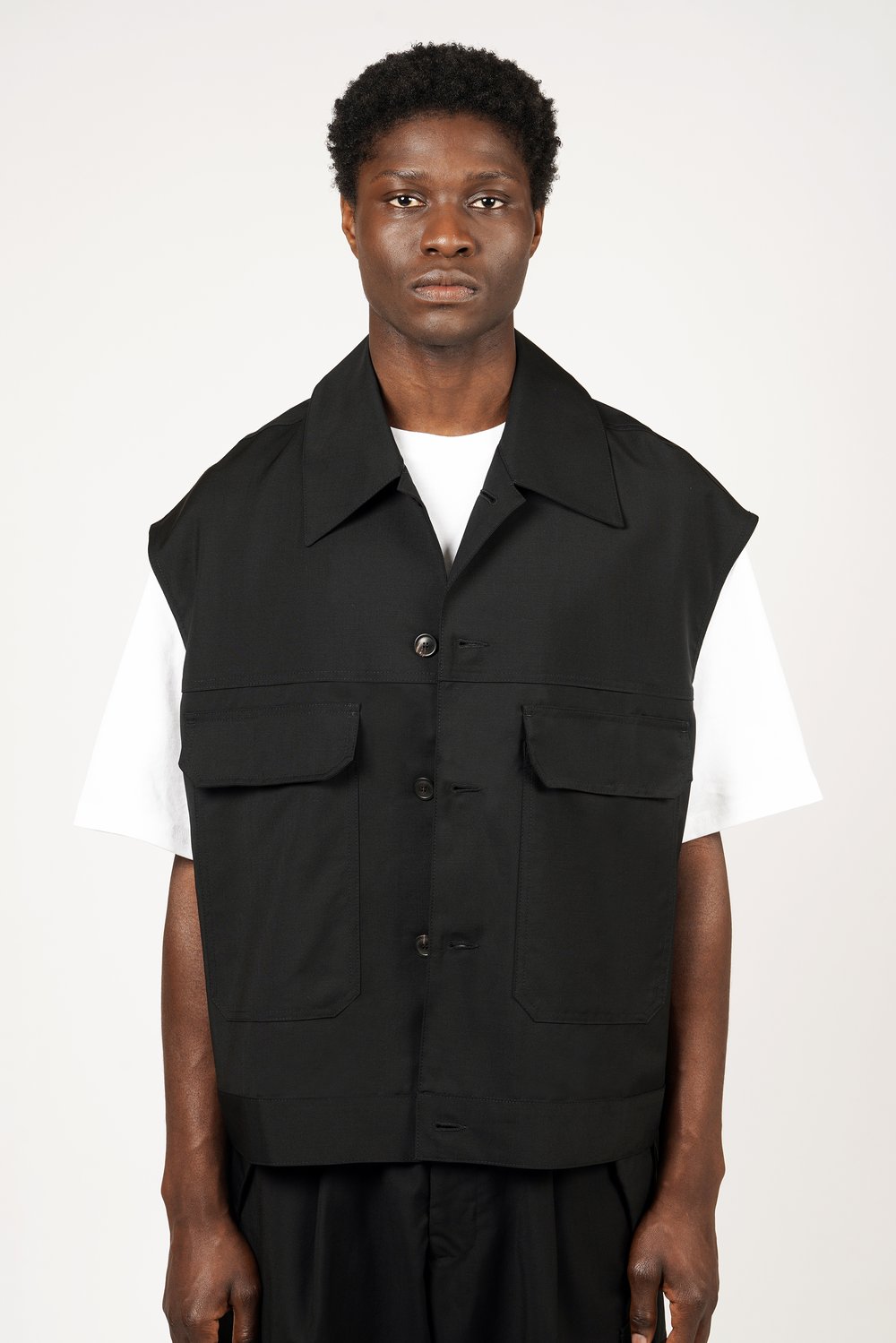 Image of Black Wool Mohair Workwear Vest