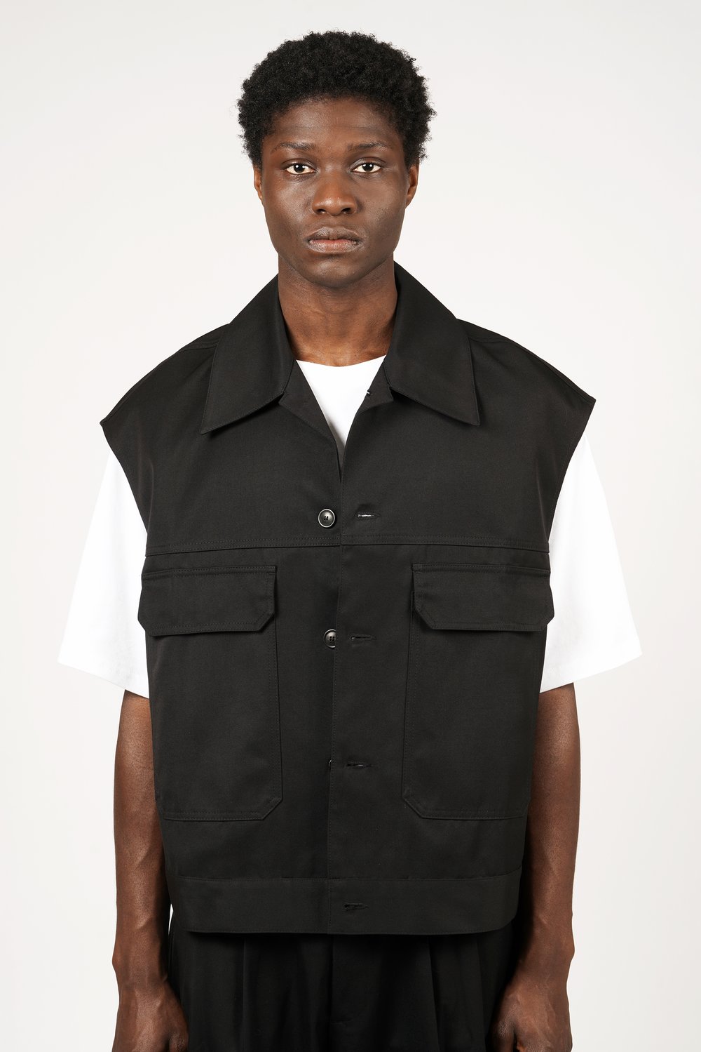 Image of Black Cotton Gabardine Workwear Vest