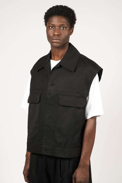 Image of Black Cotton Gabardine Workwear Vest