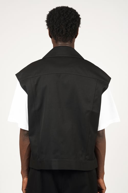 Image of Black Cotton Gabardine Workwear Vest