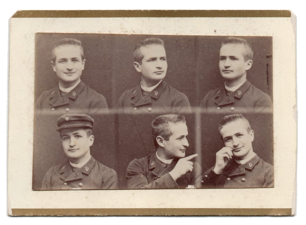 Image of Anonyme: multiple portrait of a smilig man, ca. 1900