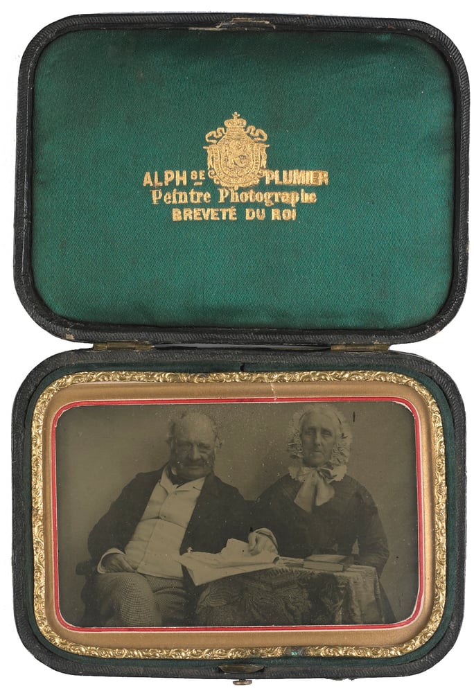 Image of Alphonse Plumier: ambrotype of a man and woman in a signed case, ca. 1860