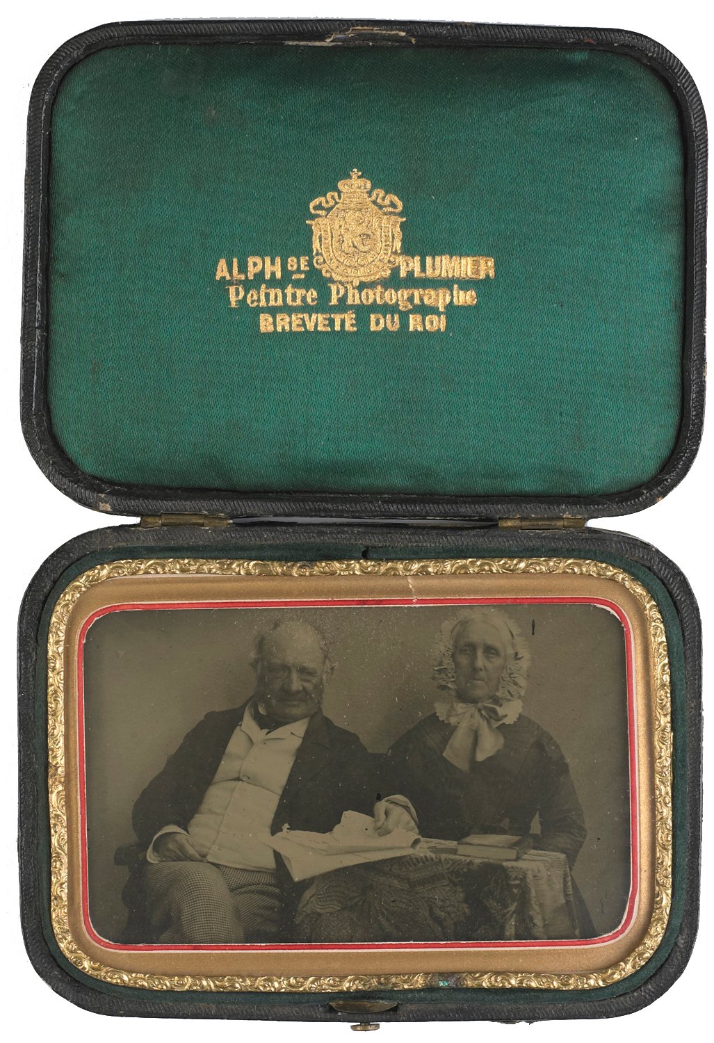Image of Alphonse Plumier: ambrotype of a man and woman in a signed case, ca. 1860