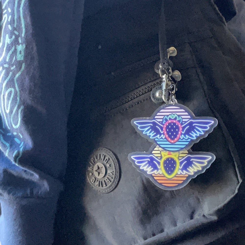 Image of Neon Celeste Winged Strawberry Two-Sided Charm