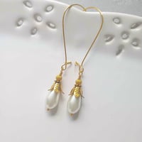Image 1 of Classical Pearl Teardrop Laurel Leaf Earrings  