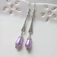 Image 1 of 1920s Art Deco Pearl Teardrop Earrings, Lilac