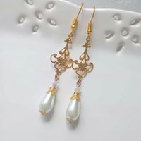 Image 1 of Baroque Pearl Teardrop & Crystal Earrings, Pierced or Clip On 