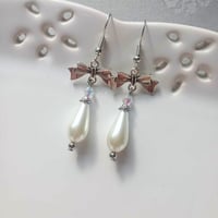 Image 1 of Regency Bows Pearl Teardrop & Crystal Earrings, White Ivory