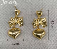 Image 2 of 18K Gold Plated Heart Bow Earrings 