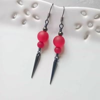Image 1 of 80s New Wave Spike Earrings, Red & Gunmetal, Pierced or Clip On