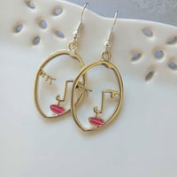 Image 1 of Silver Abstract Linear Face Earrings 