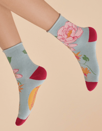 Image 2 of Tropical Floral Bamboo Crew Socks
