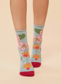 Image 1 of Tropical Floral Bamboo Crew Socks