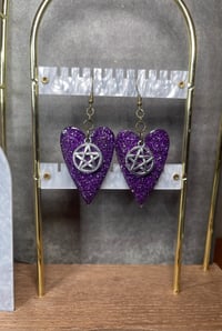 Image 2 of "Bewitched" Glitter & Silver Pentacle Acrylic Earrings