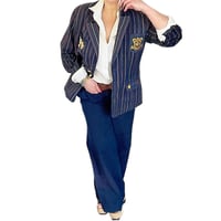 Image 3 of Women's Vintage Military Blazer Up cycled 1 of a kind , Navy w-red & gold pin stripes