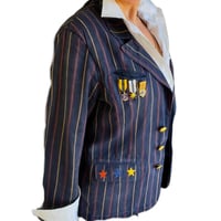 Image 4 of Women's Vintage Military Blazer Up cycled 1 of a kind , Navy w-red & gold pin stripes
