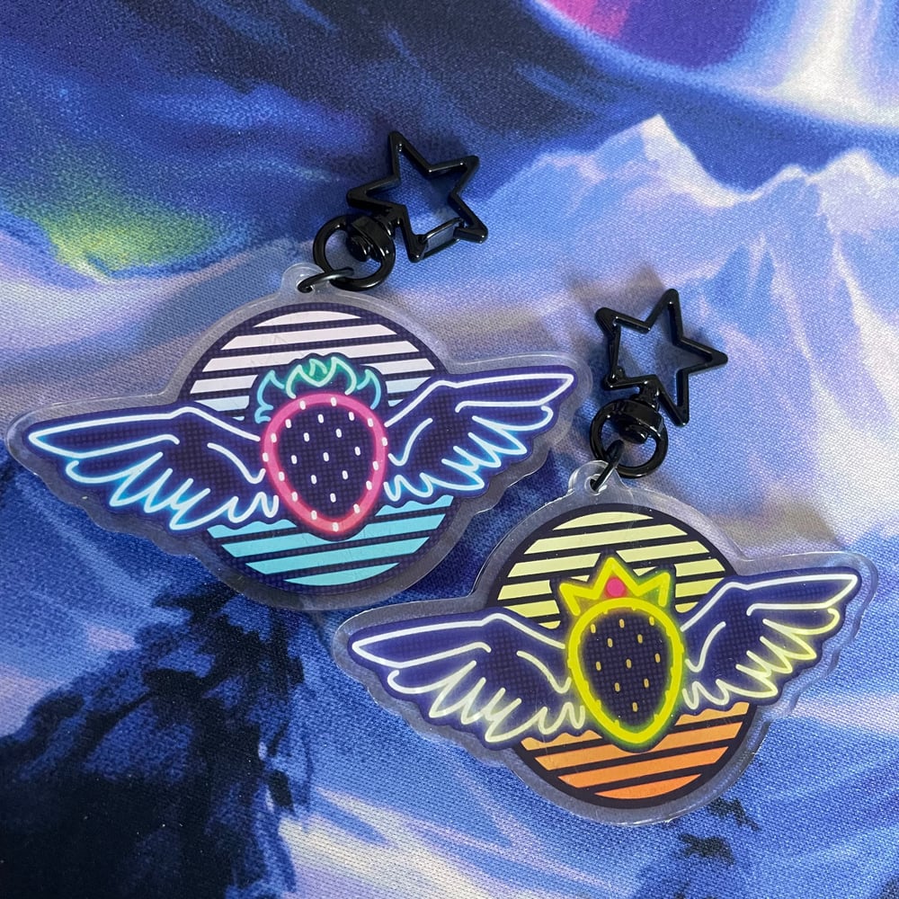Image of Neon Celeste Winged Strawberry Two-Sided Charm
