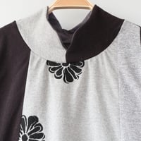 Image 3 of petals gray black courtneycourtney adult size m/l medium large mandarin collar tee tshirt top