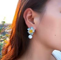 Image 1 of Cubic Zircon Gemstone Drop Dangle Multicolor Flower Earrings