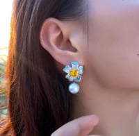 Image 2 of Cubic Zircon Gemstone Drop Dangle Multicolor Flower Earrings