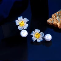 Image 4 of Cubic Zircon Gemstone Drop Dangle Multicolor Flower Earrings