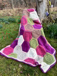 Image 1 of Large Crocheted Hexagon  Blanket 
