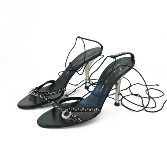 Image of Giuseppe Zanotti Black Leather Lace Up Heels