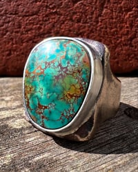Image 1 of WL&A Rustic Bronze & Sterling Gem Grade Pilot Mountain Turquoise Signet - Sizes 12