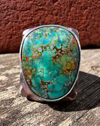 Image 2 of WL&A Rustic Bronze & Sterling Gem Grade Pilot Mountain Turquoise Signet - Sizes 12