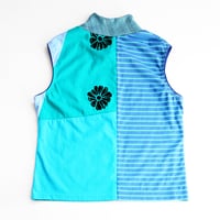 Image 4 of petals teal aquamarine courtneycourtney adult size m/l medium large mandarin collar tee tshirt top