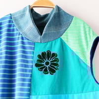 Image 2 of petals teal aquamarine courtneycourtney adult size m/l medium large mandarin collar tee tshirt top