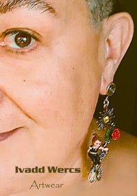 Image 4 of  Gothic, Steampunk, Earrings,  Jewelry, King Cake Babies, New Orleans, Flowers and Gears.