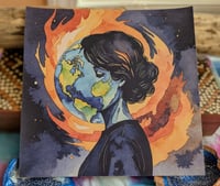 Image 1 of  World is on Fire Watercolor Peel and Stick Art Print - 8 x 8 in.  