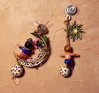 Image 3 of "Celestial Summer Kids" Moon and Sun with Babies one-of-a-kind Handcrafted Earrings.