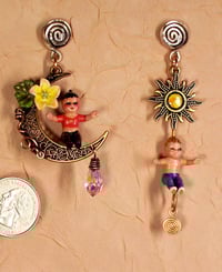 Image 1 of 'Celestial Buddies' One-of-a-Kind Handcrafted Earrings with Moon, Sun and Babies.
