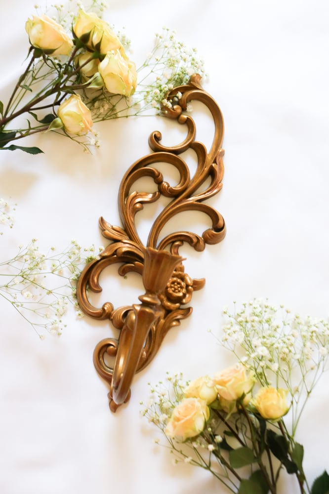 Image of Vintage Syroco Gold Floral Swirling Candle Stick Holder 