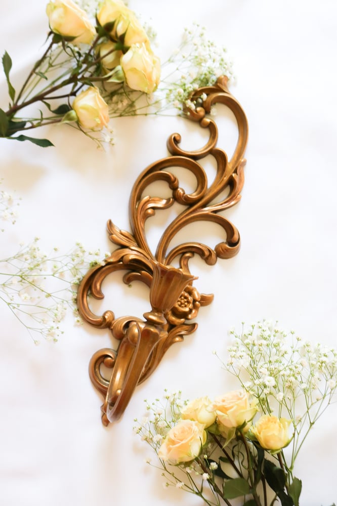 Image of Vintage Syroco Gold Floral Swirling Candle Stick Holder 