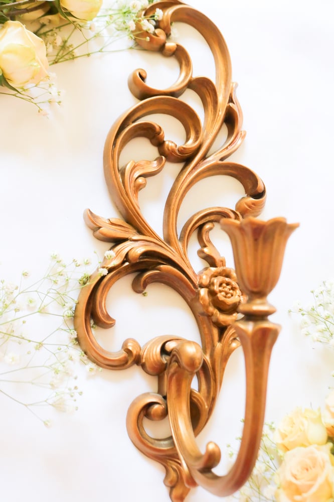 Image of Vintage Syroco Gold Floral Swirling Candle Stick Holder 