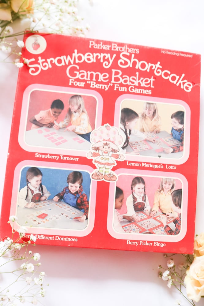 Image of ADORABLE Vintage 1980s Strawberry Shortcake Game Basket Four "Berry" Fun Games