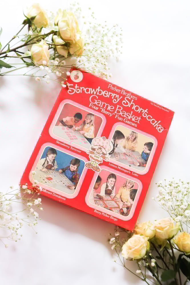 Image of ADORABLE Vintage 1980s Strawberry Shortcake Game Basket Four "Berry" Fun Games