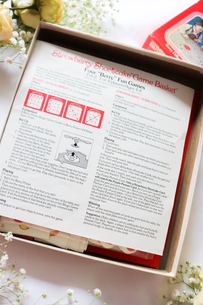 Image of ADORABLE Vintage 1980s Strawberry Shortcake Game Basket Four "Berry" Fun Games