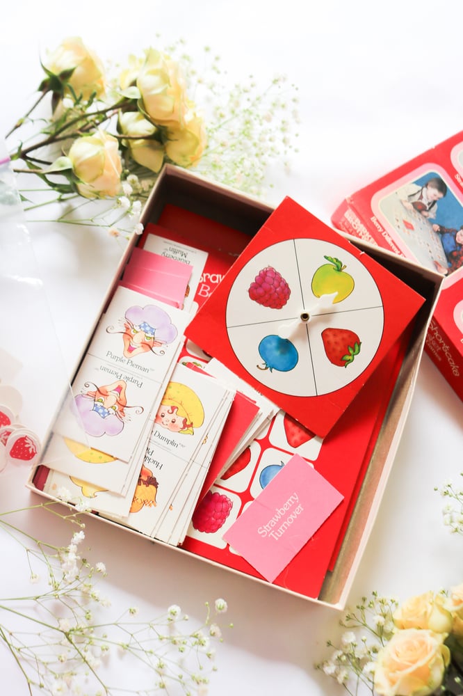 Image of ADORABLE Vintage 1980s Strawberry Shortcake Game Basket Four "Berry" Fun Games